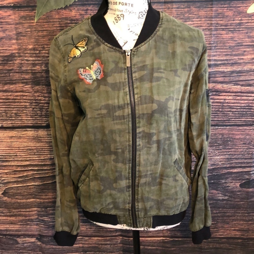 Sanctuary Camo Jacket Bomber Varsity Butterfly Green Size XS